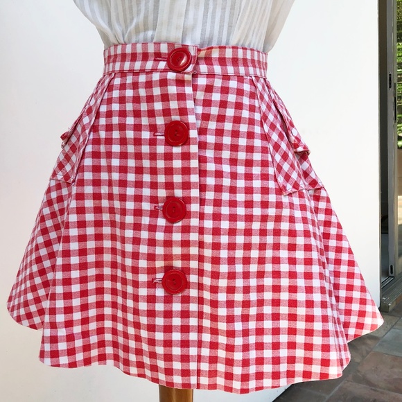 Midi Skirt Red And White Plaid Mini Skirt Vintage Red Gingham Skirt